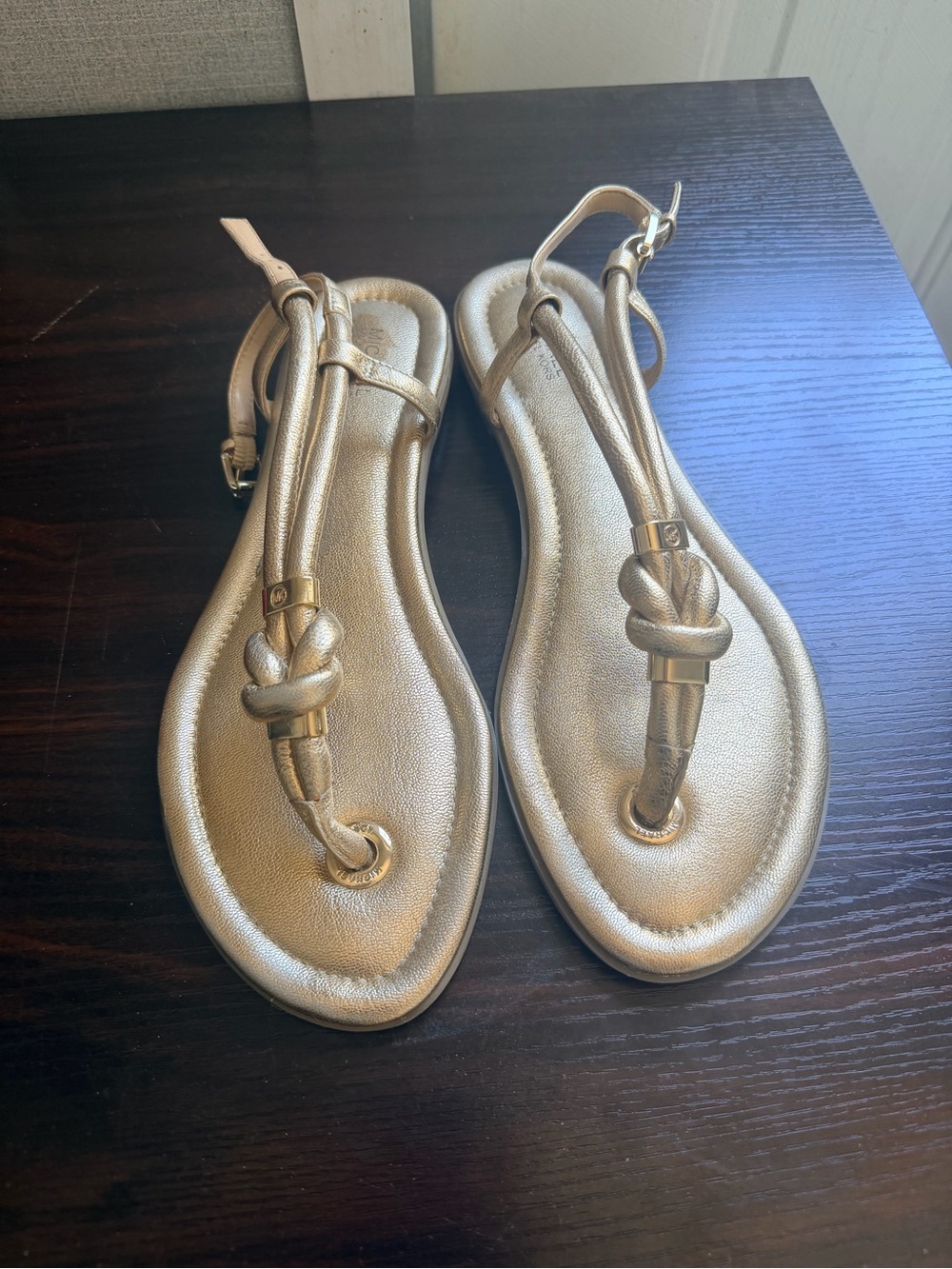 Michael Kors Metallic Gold Knotted T-Strap Sandals